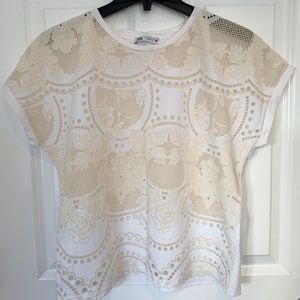 Like New ZARA Top Cream Eyelet T-Shirt S Women's